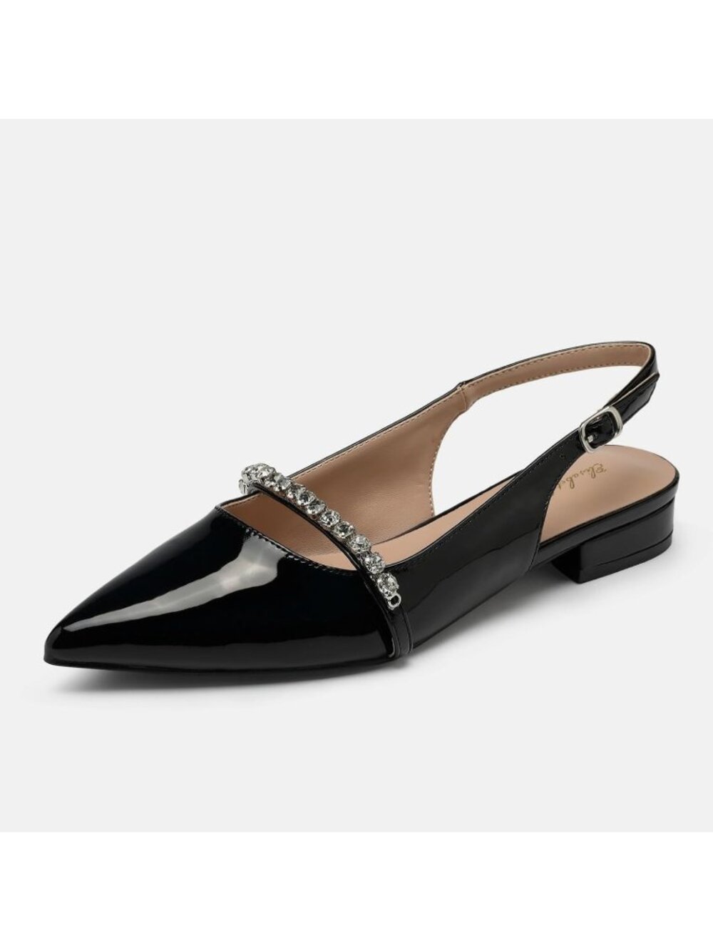 Women's Slingback Flats with Rhinestone Pointed Toe Flats Black Pu Dressy Shoes - Picture 5 of 6